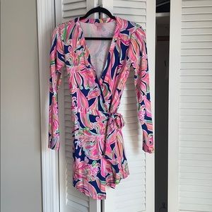 Lilly Pulitzer Pink and Navy Wrap Romper Dress